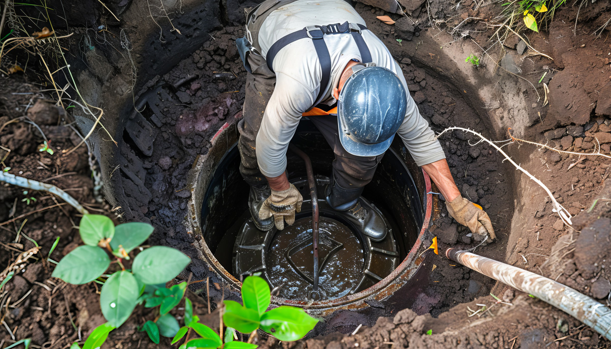 A man performing sewer cleaning services outside in El Paso.